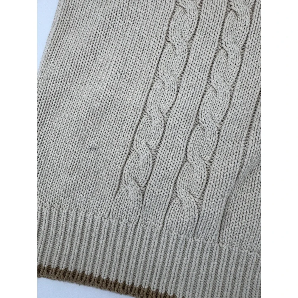 Eddie Bauer‎ Fishermans Sweater Large Mens Cable Knit Mock Neck Button Beige - Picture 5 of 15